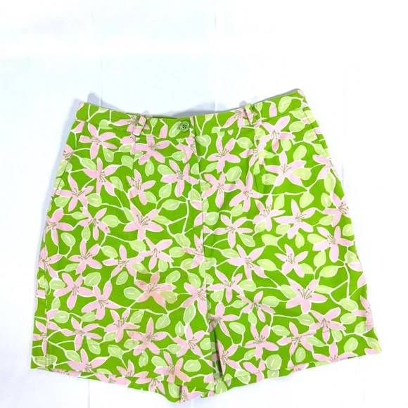 Lilly Pulitzer Pink & Green Lily Print Shorts Size 10 - Picture 2 of 10